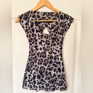 Bebe Leopard Print Cap Sleeve Top in Black and Cream